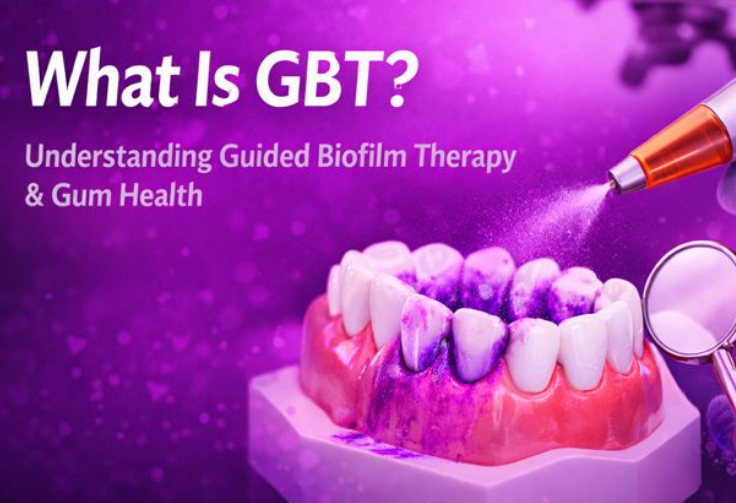 what is gbt therapy? a photo showing gbt therapy in use on a model set of teeth