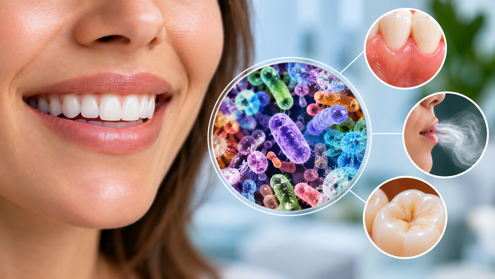 an image of a man trying to smell his breath to depict bad breath and oral microbiome dysbiosis